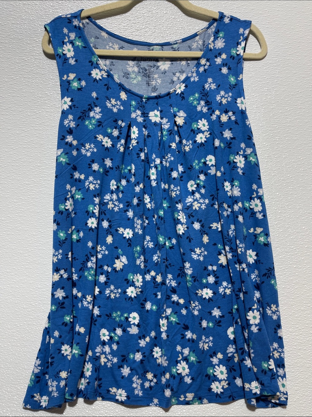 croft & barrow Blue Floral Pleated Scoop Neck Tank